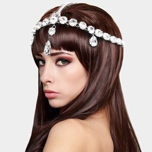 Silver Head Chain Round Teardrop Stones